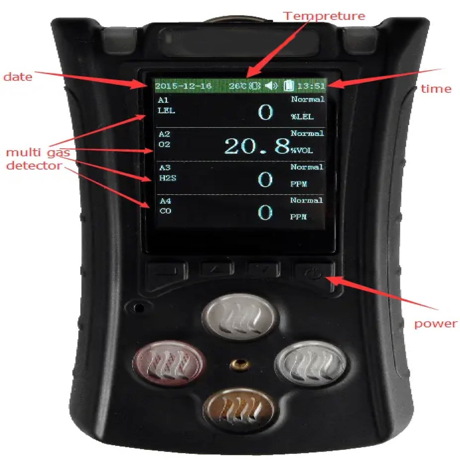 Emissions and Stack Portable 4 in 1 Multi Gas Detector - Image 4